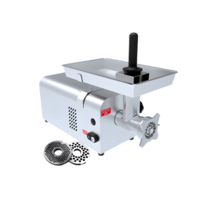 • Producción: 150 Kg/h • Discos: 2 (agujero de Ø 5 mm y Ø 8 mm). • Motor: 3/4 HP • Consumo de energía: 0,55 Kw/h. • Energía 220v/60Hz • Rotación del bocal: 162 rpm. • Dimensiones: 28 cm ancho x 62 cm fondo x 34 cm alto. • Peso: 30,5 Kg. • Estructura del cuerpo, bandeja, bocal y discos de acero inoxidable.