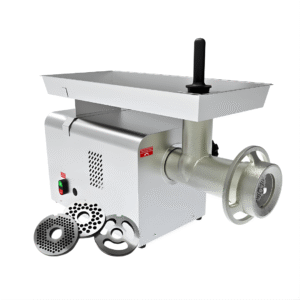 • Producción: 400 Kg/h • Discos: 3 (agujero de Ø 5 mm, Ø 8 mm y pre cortador) • Motor: 2 HP • Consumo de energía: 1,46 Kw/h. • Energía 220v/60Hz • Rotación del bocal: 186 rpm. • Dimensiones: 39 cm ancho x 83 cm fondo x 50 cm alto. • Peso: 62,5 Kg. • Cabezal de aluminio estañado. • Estructura del cuerpo, bandeja y discos de Acero Inoxidable.