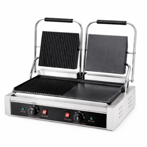 • Plancha ranurada- ranurada y lisa-lisa. • Plancha de hierro fundido. ​• Potencia: 3600 W • Temperatura de 0°C - 300°C • Placa superior: 21,4 * 21,4 cm • Placa inferior: 48,5 * 23,5 cm • Estructura de Acero Inoxidable. • Dimensiones: 57 * 41 * 21 cm. • Peso: 27kg.