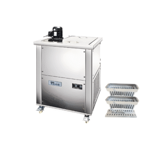• De 2 moldes • Producción de 208 Paletas x hora • Incluye 2 moldes (modelo a escoger) • Estructura de Acero Inoxidable. • Compresor 1.5 hp embraco • Monofásico • Potencia 2000W • Válvula de expansión Danfoss • Refrigerante: R404a • Medidas 64X64X130cm • Peso 130 Kg.