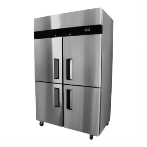 • Refrigeradora freezer industrial modelo GVRF4PS-1000 • Temperatura de trabajo de -20°C a 8°C. • Sistema de refrigeración con circulación de aire forzado. • Estructura de 2 cuerpos con 4 puertas abatibles. • Aislación por inyección de polipropileno de alta densidad, que mantiene una temperatura óptima. • Fabricado completamente en acero inoxidable en interior y exterior. • Sistema ajustable de temperatura interior por termostato digital. • Base de 4 ruedas de doble giro. • Parrillas ajustables incluidas. • Capacidad N/B (Lts) 800/900 • Dimensiones (mm): 1950x1200x740 • Potencia (w): 408 • Peso Neto (Kg): 122 • Peso Bruto (Kg): 132