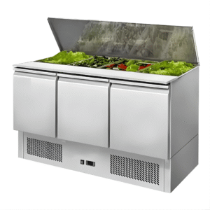 • Mesa Refrigerada Ensaladera modelo GTRSL-385 • Temperatura de trabajo de -2ºC a 8ºC. • Fabricación completamente en acero inoxidable. • Aislación por inyección de polipropileno de alta densidad. • Sistema ajustable de temperatura interior por termostato digital. • Termómetro digital incorporado. • Puertas abatibles de acero. • Parrillas regulables. • Fácil limpieza. • Capacidad (Lts) 380 • Dimensiones (mm): 900x700x888 • Potencia (w): 745 • Peso Neto (Kg): 72 • Peso Bruto (Kg): 82