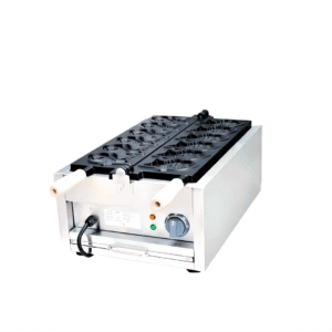 • Cuenta con 6 moldes. • Potencia: 3000W • Doble baño de teflón. • Base de acero Inoxidable. • Tamaño de forma de pez: 12,8*7,8*3,5cm • Dimensiones: 37.5*65*26,5cm • Peso bruto: 21 kg