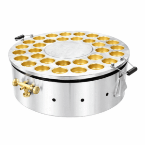 • 32 Hoyos redóndos. • Tipo de gas GLP, con válvula de baja presión. • Diámetro del círculo: 7,2cm • Dimensiones: 50* 50* 20cm • Peso bruto: 28 kg • Estructura de Acero Inoxidable.