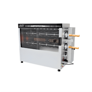 • Capacidad: 20 kg (10 Pollos) • Contiene 2 quemadores infrarojo y 2 espadas. • Tiempo estimado de cocción: 1,5h • Medidas del horno: 115 frente 48 fondo 79 alto cm. • Consumo de gas: 0,4 kg/hora. • Consumo de energia: 0,18kw/h. • Peso: 47kg. • Estructura de Acero Inoxidable.