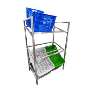 . Material estructura: Acero tubo cuadrado . Medidas: Ancho 96 cm. Profundidad 30 cm. Altura 123 cm. . 6 bandejas plásticas PVC . Material soporte bandejas: Metal tubo cuadrado . Posee 04 patas estáticas . Fácil de limpiar