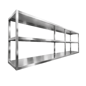 Material: Acero inoxidable 304 Especificaciones técnicas: • Estructura de 03 niveles amplios • Refuerzos estructurales inferiores • Soportes de alta resistencia • Acabado sanitario pulido Características: • Mayor capacidad de almacenamiento • Ideal para cargas pesadas • Diseño robusto y estable Uso: • Almacenamiento de ollas, utensilios grandes e insumos • Cocinas industriales de alto rendimiento Dimensiones: • Fabricación según diseño y requerimiento